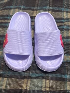 BNWOT Kids Purple Slide Sandals with Flower Accent
